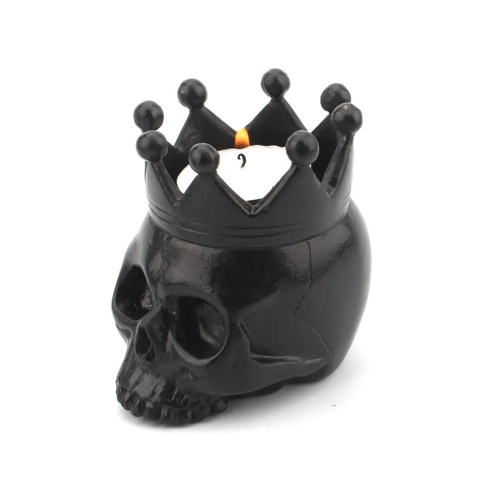 1 Pcs 3D Crown Skull Candle Holder Resin Skull Candlestick Halloween Decoration Skeleton Candle Base Home Halloween Decor