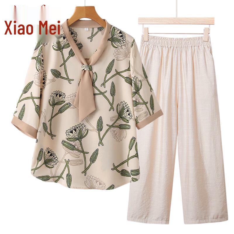 Xiaofu Elegant Floral Summer Outfit for Middle-Aged Women 3XL