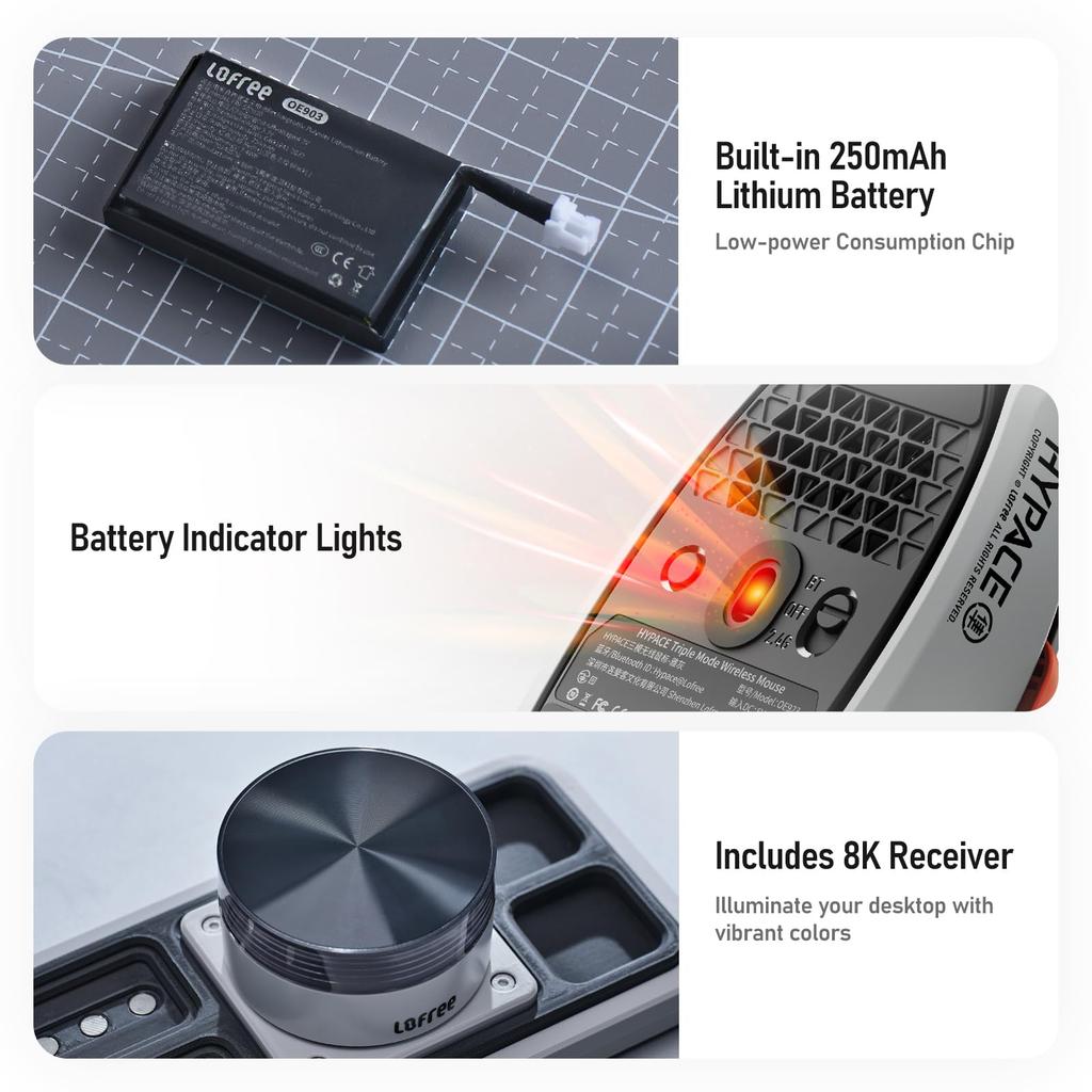 LOFREE Hypace Wireless Gaming Mouse PAW3950 40K 8K Polling Magnesium Alloy Connection Battery Compatible Ultra-Lightweight (47g), Sensor, DPI, Rate,