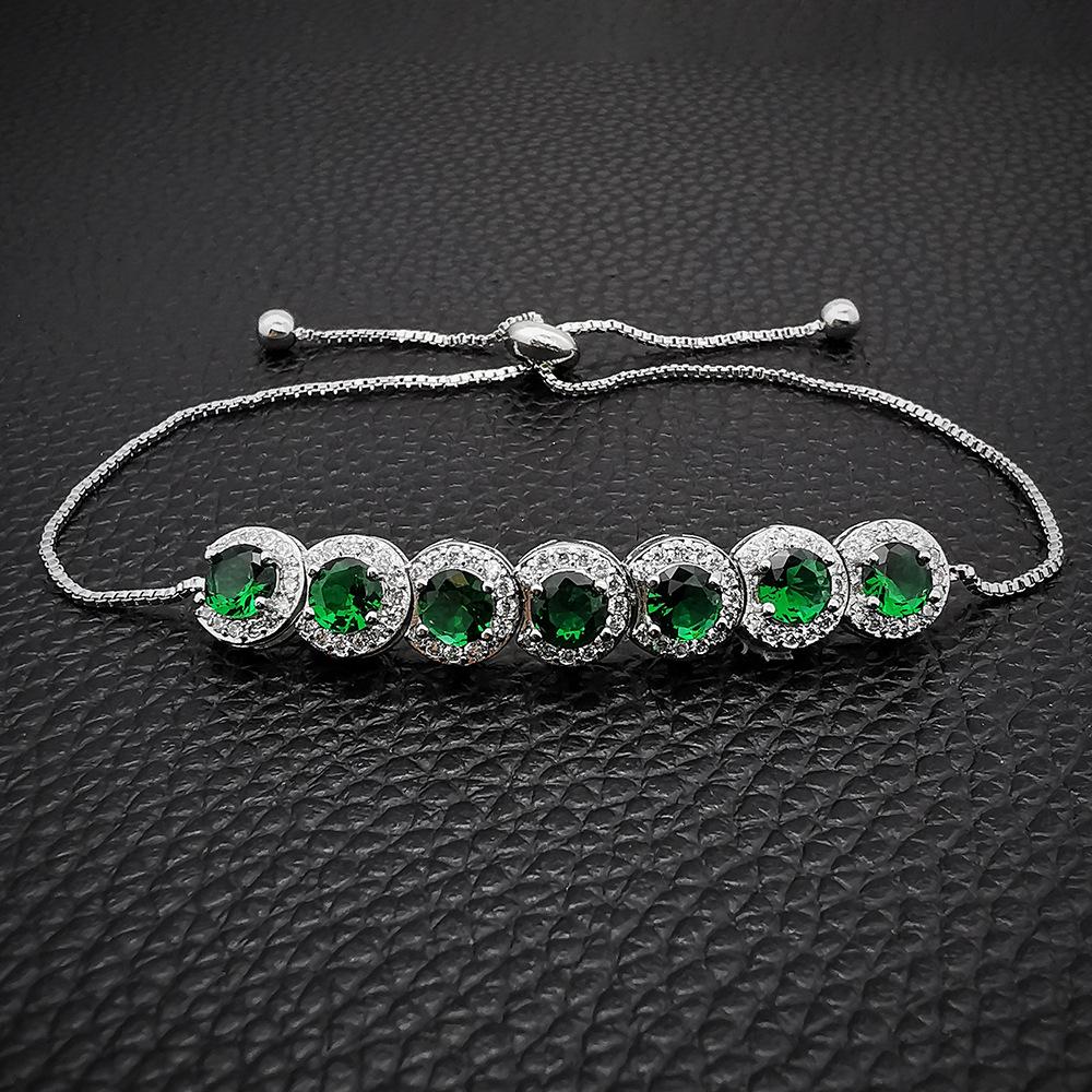 Classic Full Diamond Crystal & Emerald Zircon Adjustable Women's Bracelet S5243
