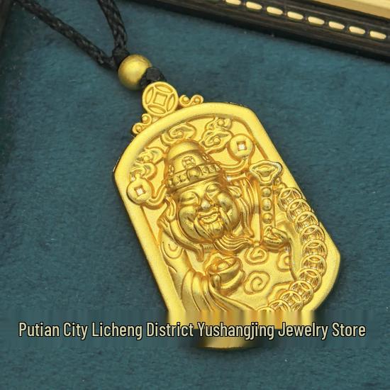 Guochao Wealth God Pendant: Chinese-Style Alloy Necklace with Woven Rope for Couples