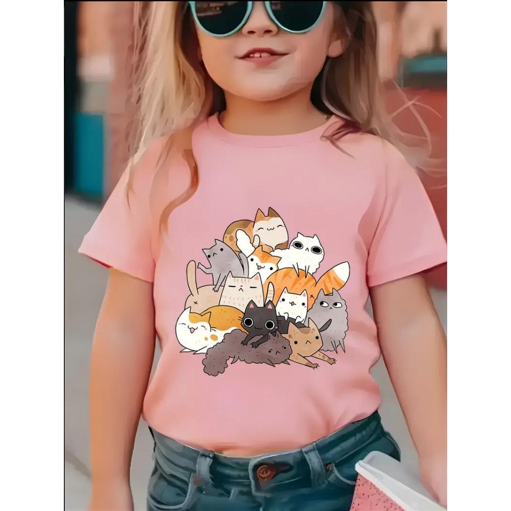 Baby Girl Clothing 3D Cat Print Kids Clothes Short Sleeve T-Shirts for Children Top Tees O-Neck Casual Children's Clothing