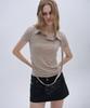 PLACE STUDIO Strap Side Shirring Slim Fit Standard Women'S Collar Soft Short Sleeve T-Shirt [Beige]