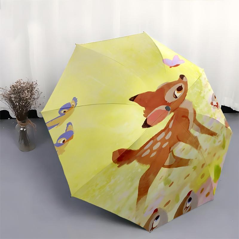 Bambi, Forest Friends Automatic Opening and Closing Umbrella - 8 Ribs Portable Folding Umbrella with Plastic Handle, Suitable for Leisure an