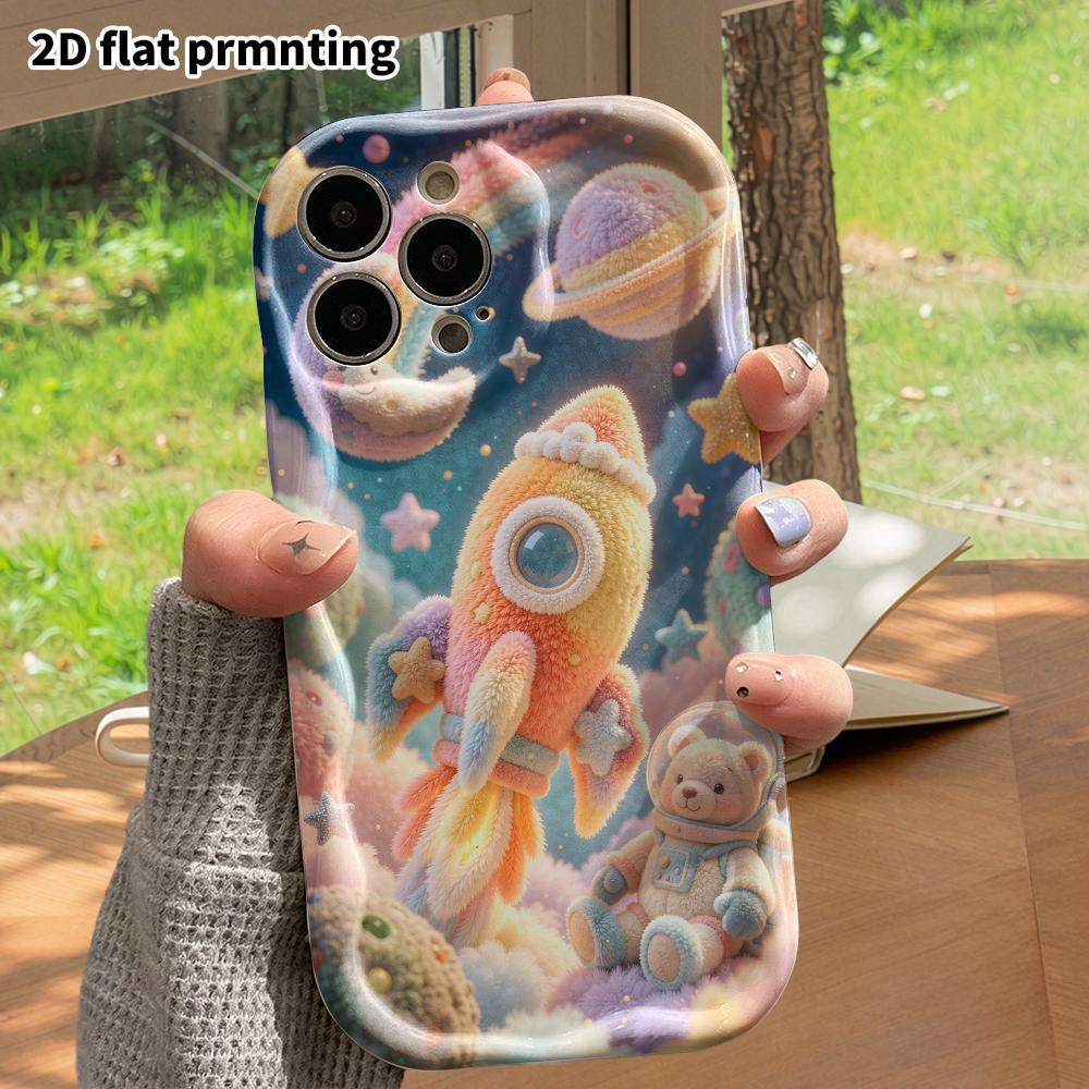 Phone Case: 2D flat, fits iPhone 18 17 16 15 14 13 12 Pro protective case, little bear space rocket, perfect Christmas and Halloween holiday gift