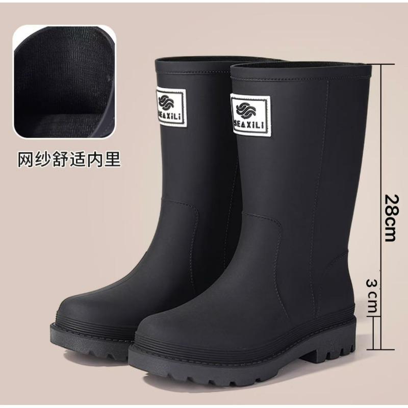 New medium tube rain shoes women's non-slip water shoes fashion water boots thick-soled rain boots velvet rubber shoes winter