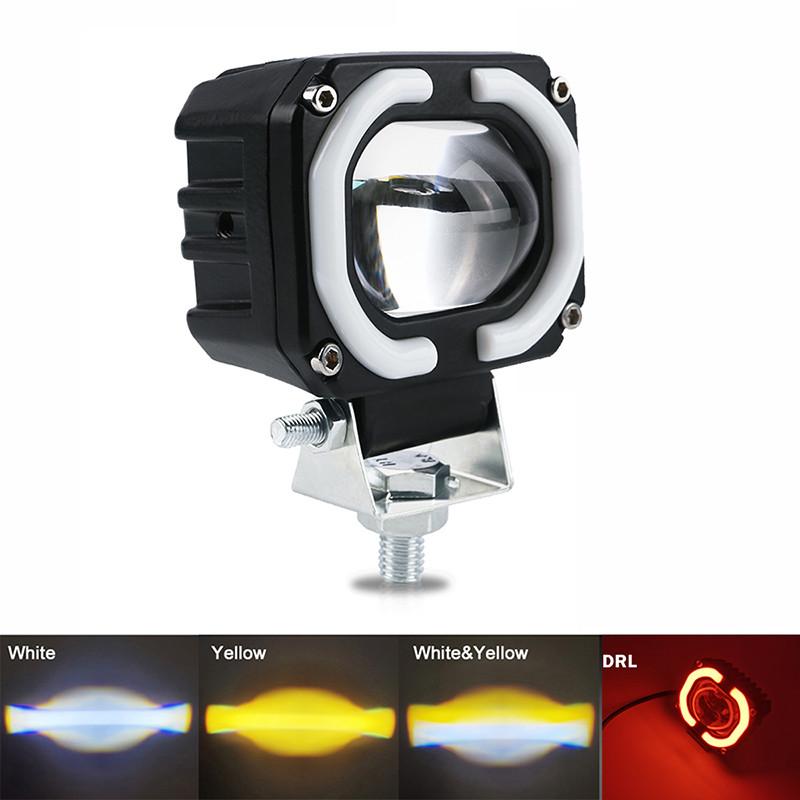 Moto Angel Eyes Driving Lamps Spotlights 3 Build-in Mode Motorcycle Universal Headlight Auxiliary LED Running Lamp