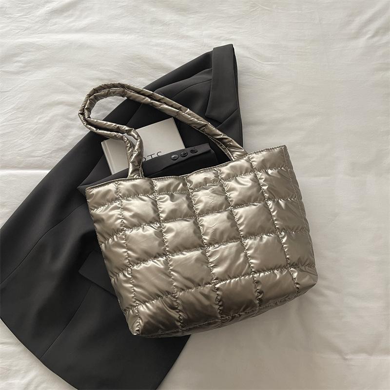 European and American Retro Large-capacity Bags, Autumn and Winter New Checkered Down Cotton Shoulder Bags, Simple Temperament Portable Tote Bags