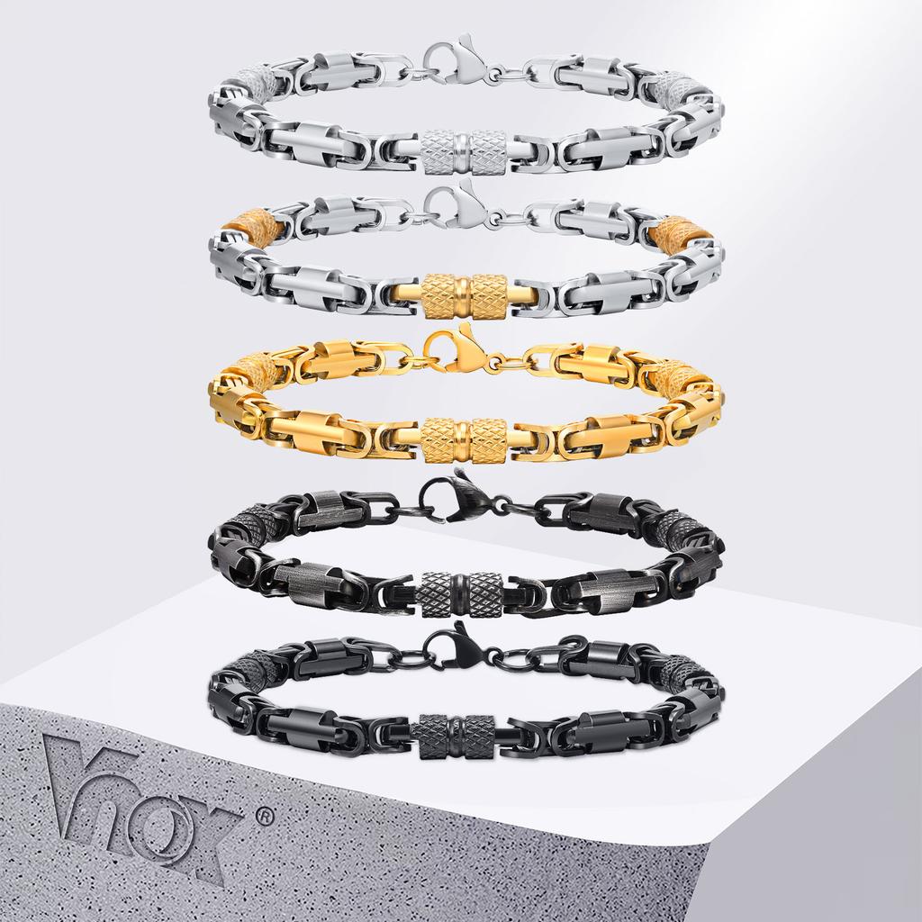 Vnox Oxidized Byzantine Chain Bracelet for Men Women Byzantium Geometric Link Stitching Retro Punk Viking Jewel