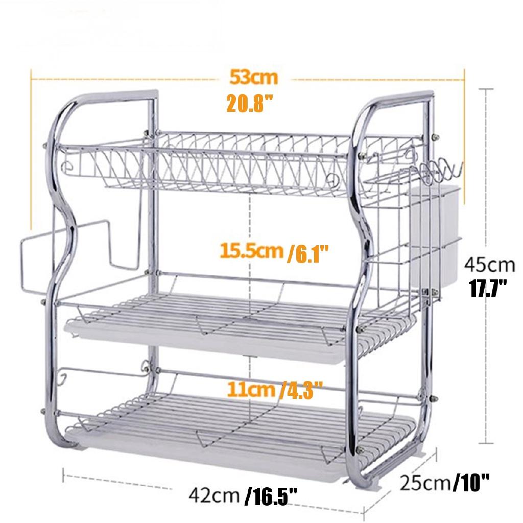 2/3 Tiers Stainless Steel Home Washing Kitchen Sink Dish Drainer Multifunction Dish Drying Rack Holder Basket