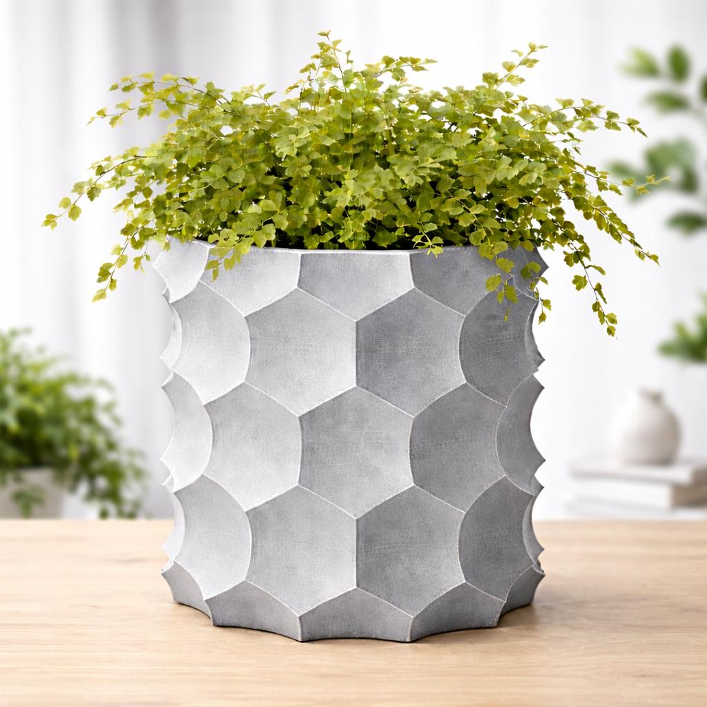 Gray 3D geometric flowerpot, modern decorative for plants