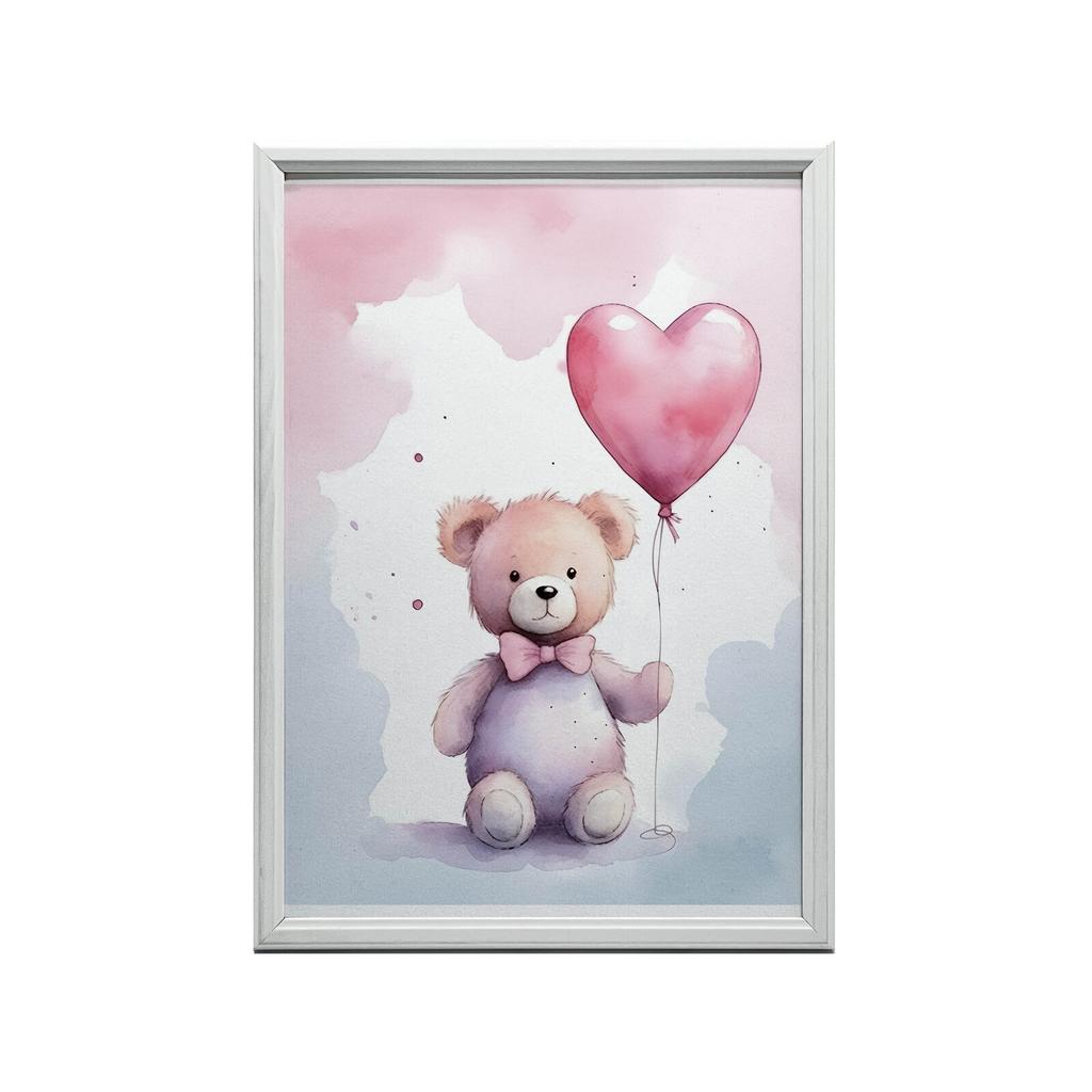 Teddy Bear With Heart Balloon Teddy Bear With Heart Balloon, 30X40 Cm, Dark Brown Wooden Frame, 230 Gsm Matte Paper