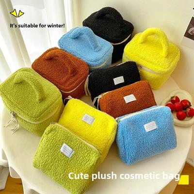 Cute Fluffy Korean Style Makeup Bag, Simple and Portable Skincare Bag, Large Capacity Female Storage Bag Cs015