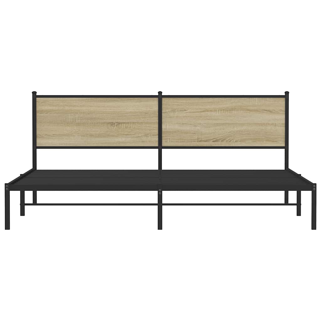 Metal Bed Frame without Mattress Sonoma Oak Finish 193 x 203 cm
