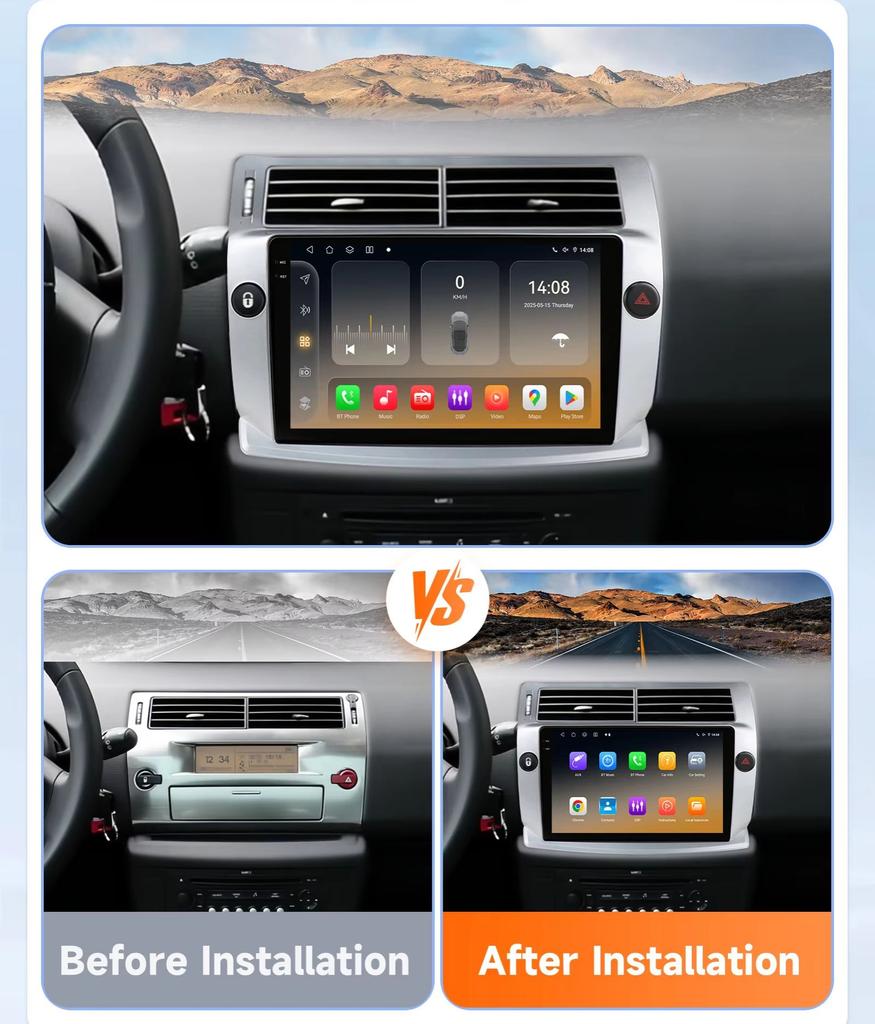Android Car Stereo for Citroen C4 C-Triomphe C-Quatre 2004-2009 Multimedia Player Auto GPS Carplay RDS DSP by Snapdragon 6115