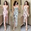 Ink Painting Suspender Dress Women's Autumn and Winter Slim-fitting Off-the-shoulder Temperament Skirt Hip-wrapped Fishtail Dress
