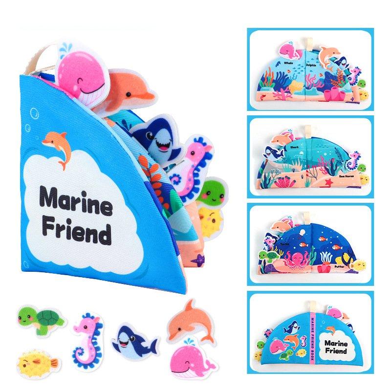 

Пазл для малышей Раннее развитие Книжка из ткани на липучках Мир животных Можно рвать руками синий