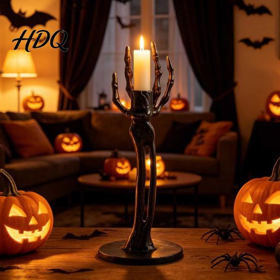 Tabletop Halloween Decoration Skeleton Candle Holder Gothic Resin Hand Holder And Standing