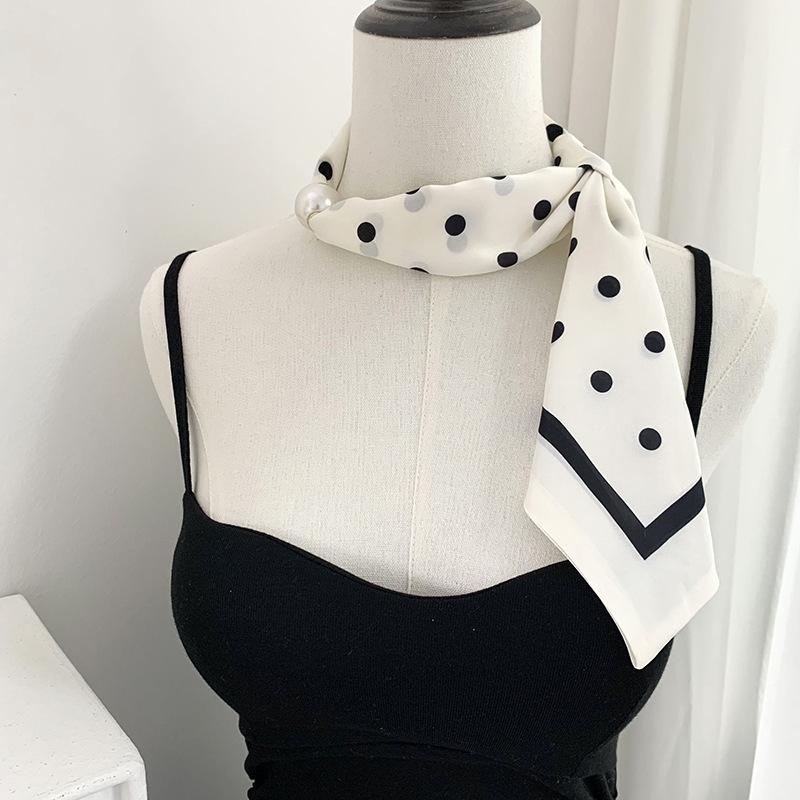 Silk scarf long strip high-end new striped simple decorative scarf hair tie streamer double splicing magnetic silk scarf