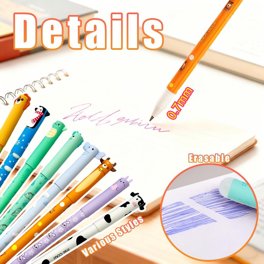 5/10pcs Cute Animal Erasable Pens, Animal Theme Writing Pens - Smooth Writing, Easy To Erase, Stylish Design,Gel Pens