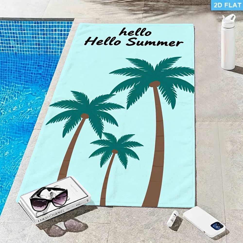 Tropical Palm Tree Hello Summer Beach Towel 1Pc Microfiber Waterproof Sandproof 2D Flat Printed Summer Holiday Pool Towel