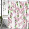 Pink Tulip Shower Curtain, Bathroom Decorative Shower Curtain, Waterproof Shower Curtain with Hooks
