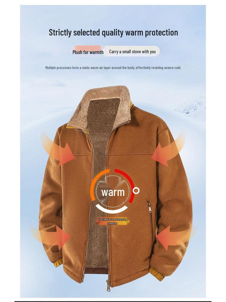 Men's Stand-up Collar Fleece Jacket: Thick Autumn/Winter Polar Fleece In Stock