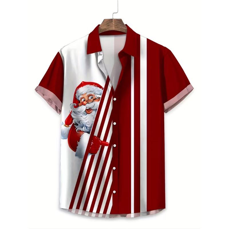 Autumn and Winter Men's Short Sleeved Shirt New Year's Christmas Pattern Digital Printed Shirt Top Men's Casual Shirt