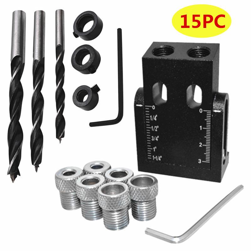 Black 15° Woodworking Pocket Hole Jig - Drilling Locator for Wood Board Installation