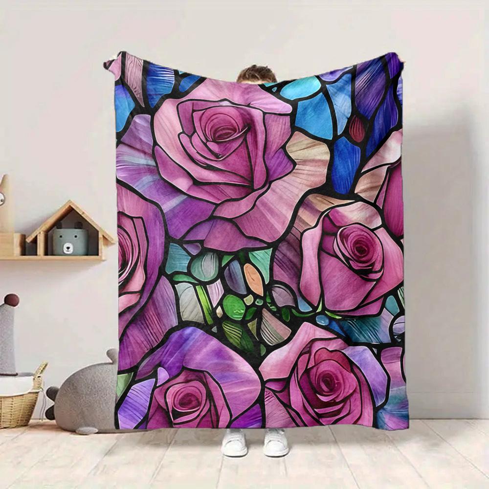 1pc Rose Garden Blanket, Lightweight Flannel Throw Blanket for Sofa, Bed, Travel, Camping, Living Room, Office, Couch, Chair, and Bed