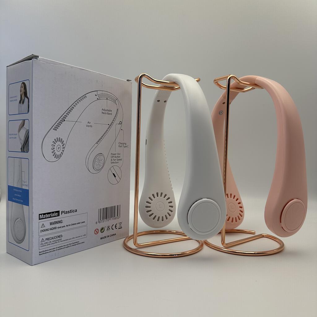 2025 New Arrival Neck Fan Hands Free Wearable Portable Personal Cooling Fan USB Rechargeable Quiet Bladeless for Outdoor Sports