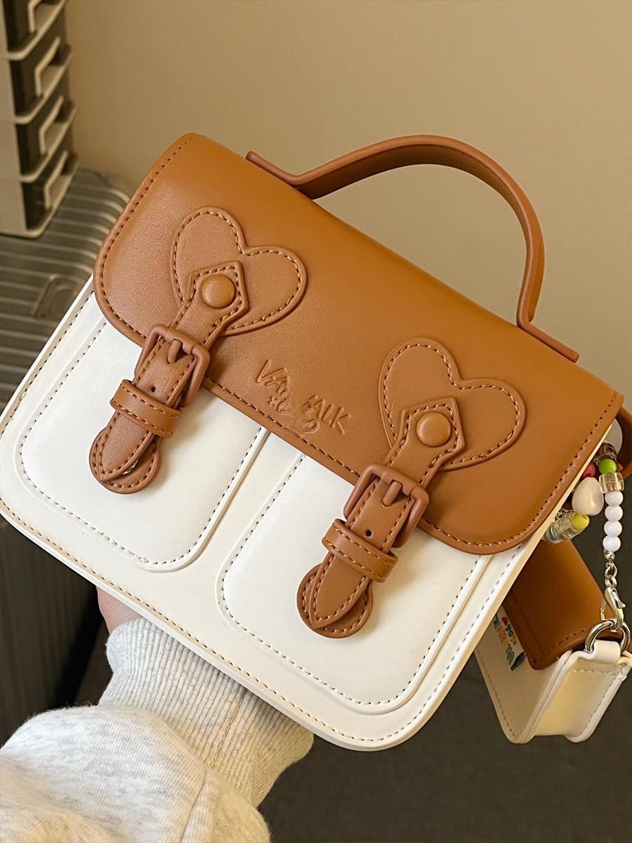 

New color-blocked cream cute Cambridge bag, niche design handbag, small square shoulder bag, crossbody bag коричневый