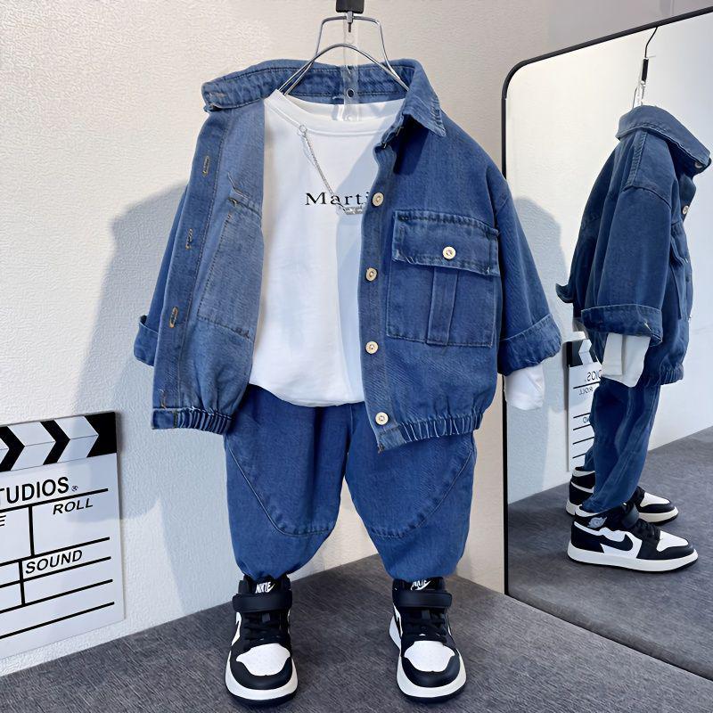 Trendy Boys' Denim Outfit Set for Ages 4-6 - Stylish Autumn/Spring Fashion 2025