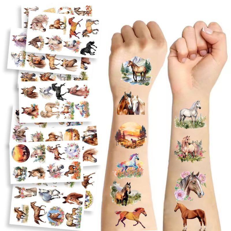 10 Cartoon New Year Horse-themed Tattoo Stickers for Party Decoration, Animal Arms, Children s Water Transfer Tattoo Stickers, Stickers 10pcs