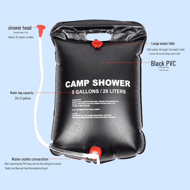 Pungă portabilă de apă încălzită solar pentru camping și uz în aer liber