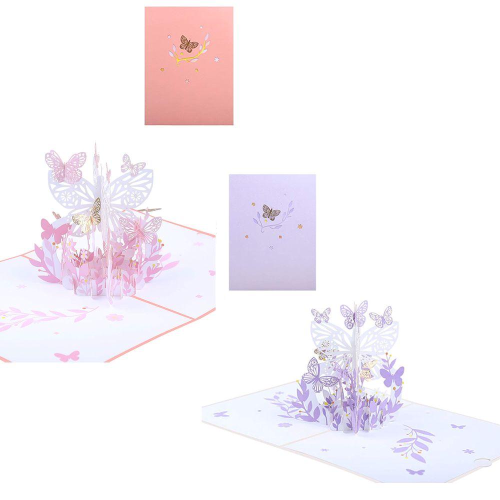 

2PCS Anniversary Flower for Birthday Butterfly Greeting Cards Pop Up Card 3D