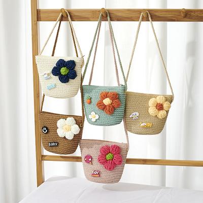 Kids Summer Handwoven Straw Crossbody Bag Cute Straw Girlish Woven Shoulder Bag for Girls Travel Outdoor Beach