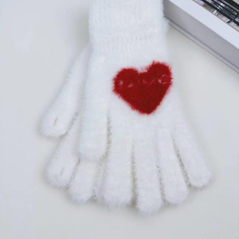 Dámské zimní nové rukavice Teplé prstové pletené chlupaté Cyklistické Větruodolné Cyklistické