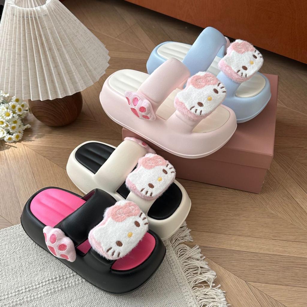 2025 summer new Internet celebrity thick bottom heightening non-slip word cool slippers cute girl heart Hello Kitty slippers outside wear