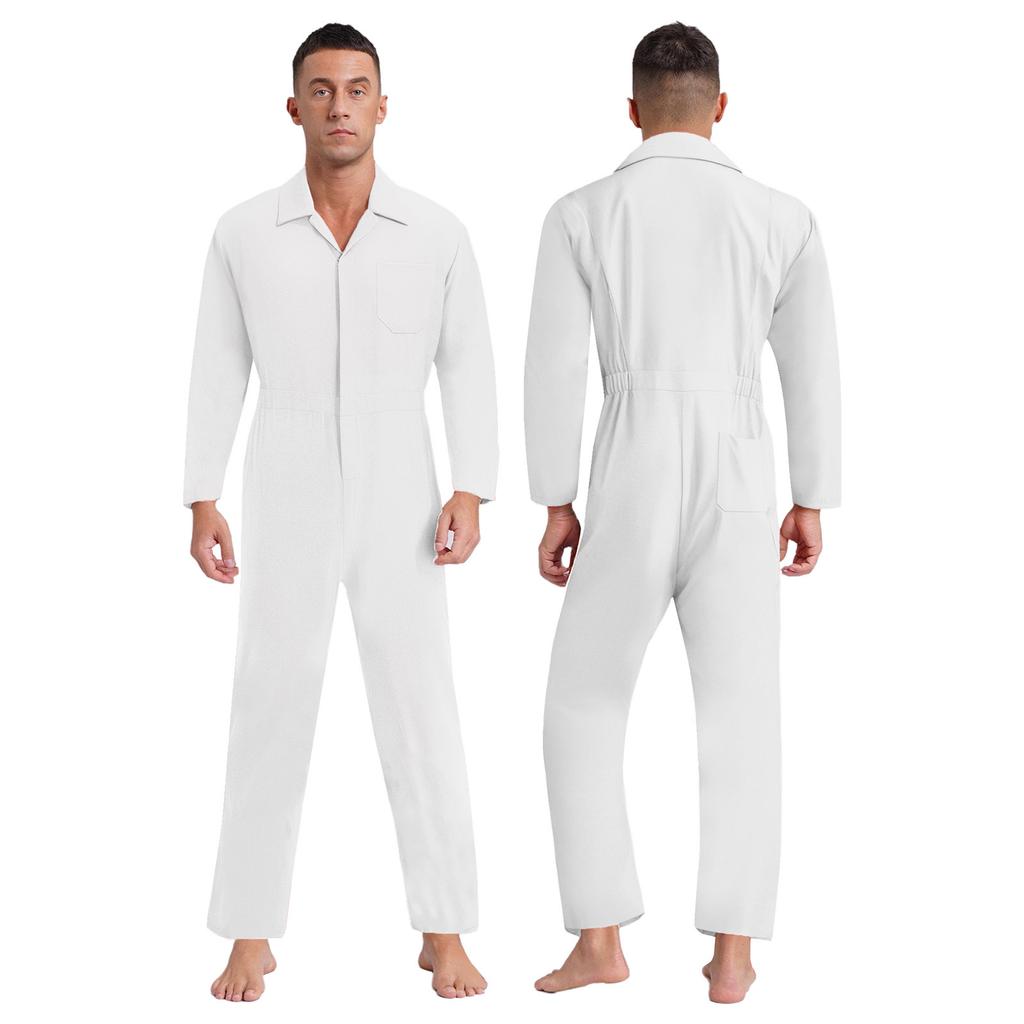 Utility Coverall for Men S-3XL: Easy Wear Front Zipper Jumpsuit, Long Sleeve with Classic Turn-Down Collar, Minimalist Design