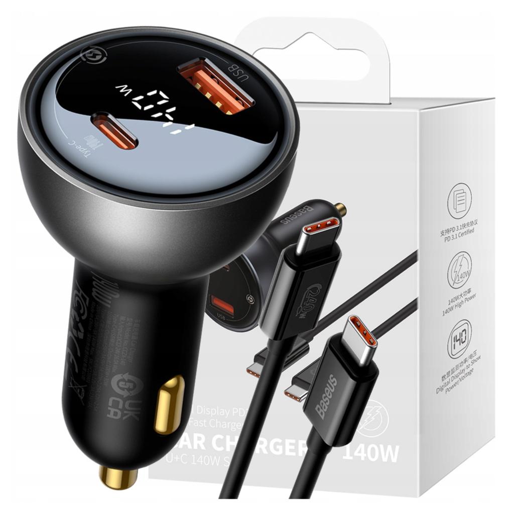 Ładowarka Samochodowa Baseus Superme Usb, Usb-C, 140W (Czarna)