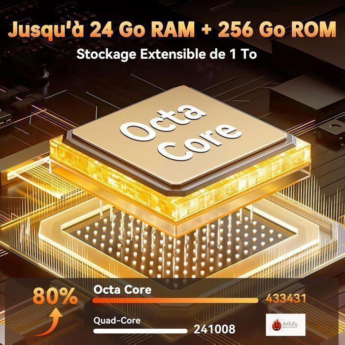 OUKITEL G1 Smartphone Robuste 24Go+256Go Écran 6.52" 10600mAh 48MP Caméra Telephone Portable Incassable Dual SIM 4G /NFC/IP68 Noir