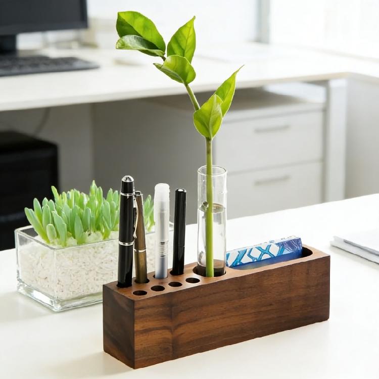 Wooden Desk Organiser Tray with Business Cards Stand and Multi Sots Pen Storage Container For Offices Desk Organization