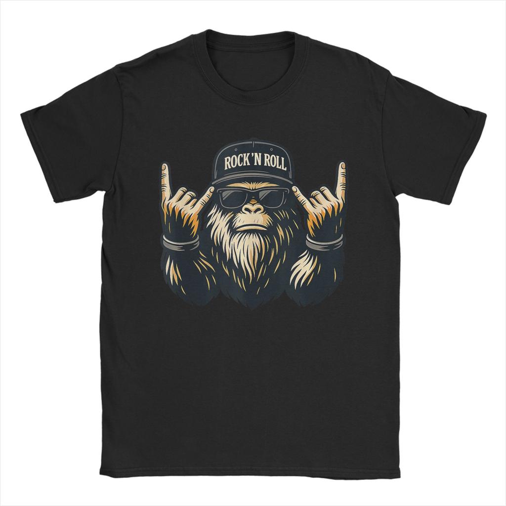 Bigfoot Rock On Sasquatch Heavy Metal Vibes T Shirt Summer Cotton T Shirts Unisex Novelty Tee Shirt Short Sleeve Vintage Top Tees