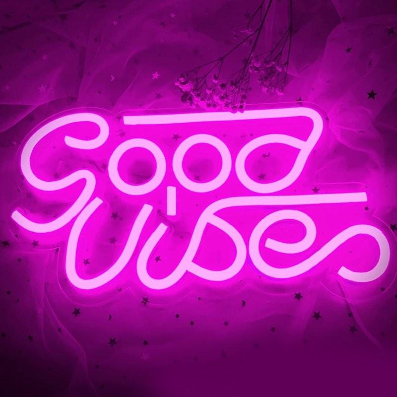 Vibes Good Neon Sign Led Word Usb Light Acrylic Lamp Bedroom Bar Decor Party