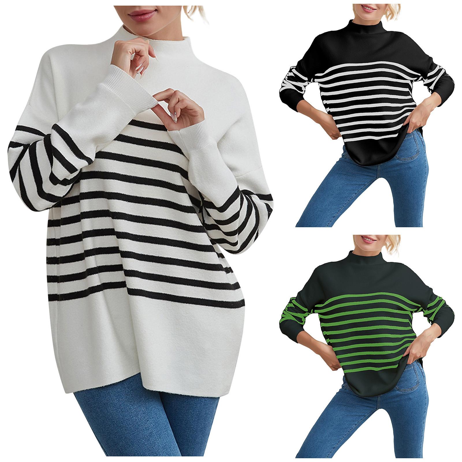 

Женский зимний полосатый свитер с круглым вырезом