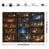 [Background Banner] 2D Plane Magic Theme Party Banner with Retro Magic Bookshelf Backgroundzyc