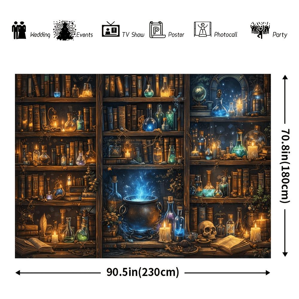 [Background Banner] 2D Plane Magic Theme Party Banner with Retro Magic Bookshelf Backgroundzyc
