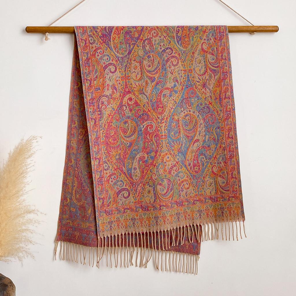 025 Imitation Cashmere Jacquard Scarf Shawl Fringed Retro Cashew Flower Ethnic Style Dual-use