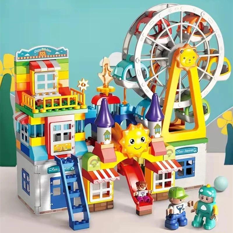 Großer Baustein Drehbares Riesenrad Bus Rennwagen Murmelbahn Kompatibel Duplo Pädagogisches Kreatives Spielzeug Kinder Kinder Geschenk